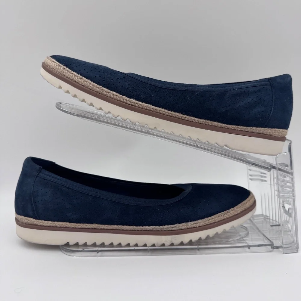Clarks Collection Mira Tide Navy Blue Suede Espadrille‎ Loafers Flats Women 10M
